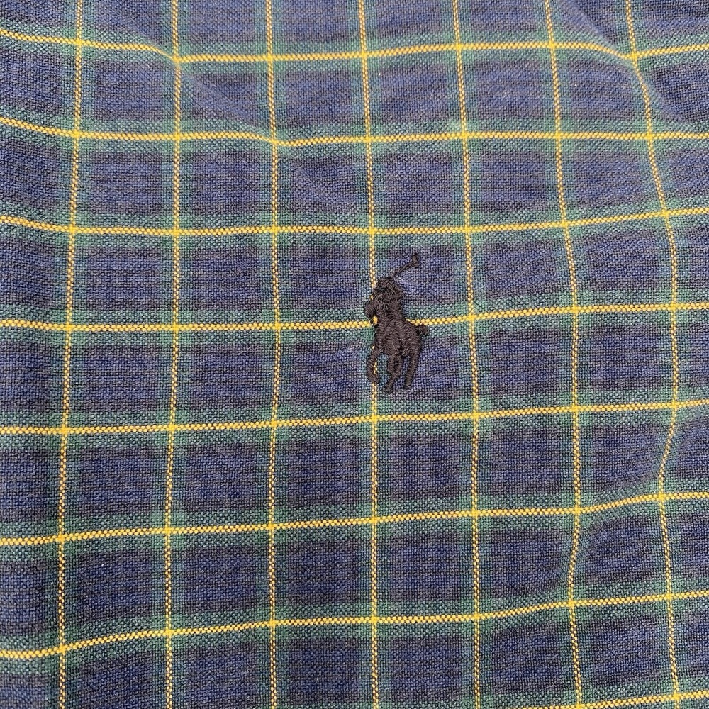 Polo Ralph Lauren Classic Fit Shirt Tartan Plaid L/S Button Down Green Gold SPOT